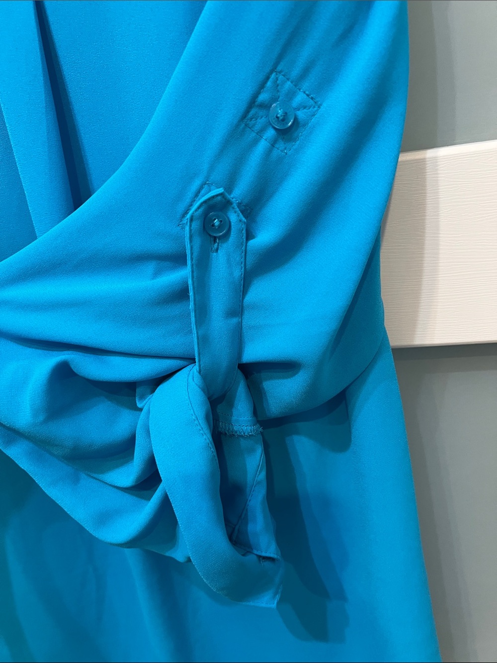 Express Turquoise Button-Front Blouse - Picture 3 of 4
